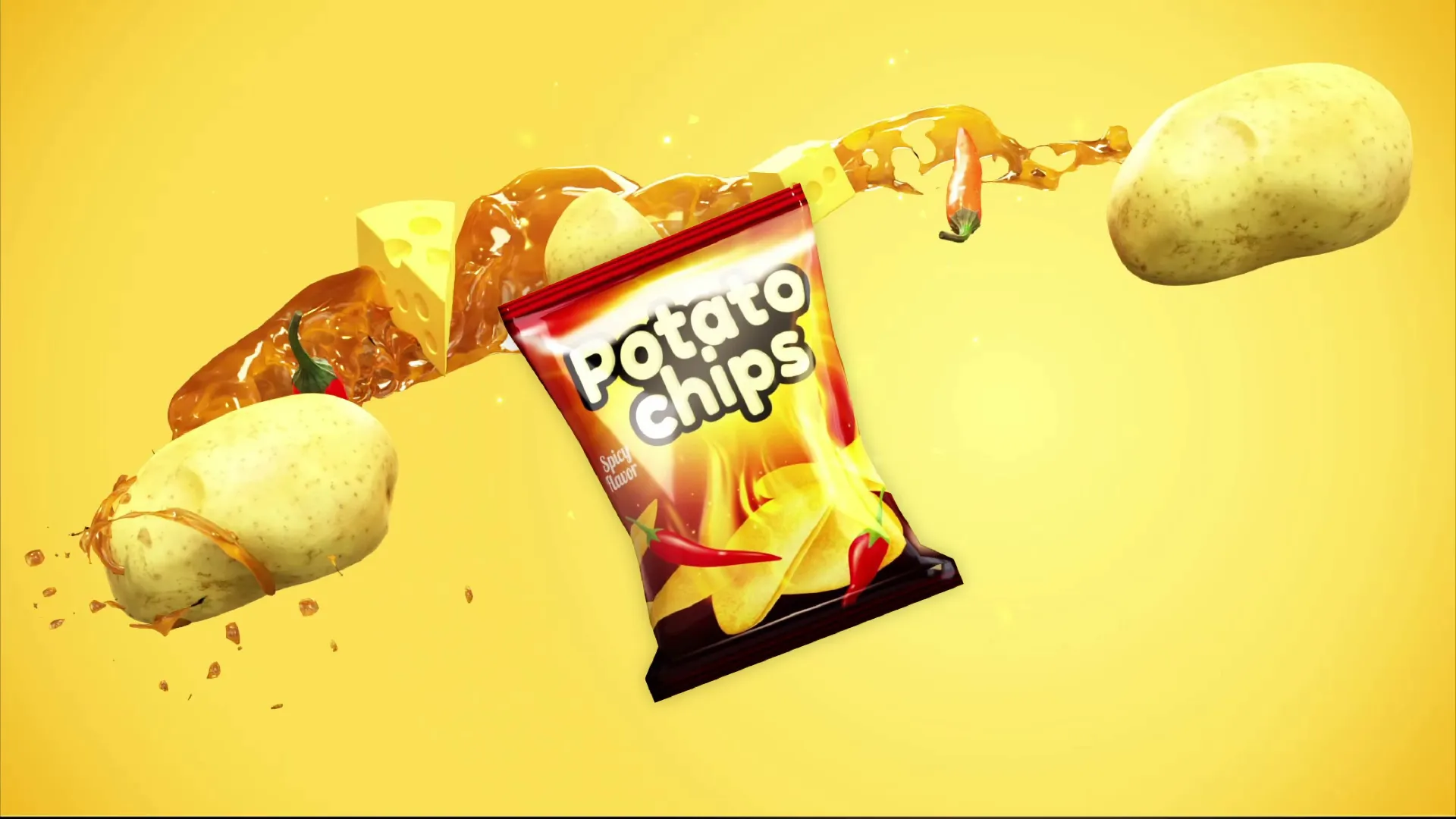 Motionvillee Protfolio Thumbnail: Potato chips 3D video